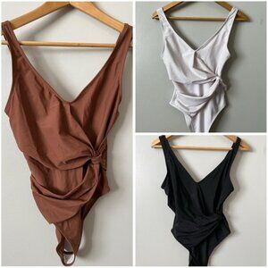 SHEIN. Size Small. 3 Trendy One-Piece Swimsuits. Brown, White, and Black.